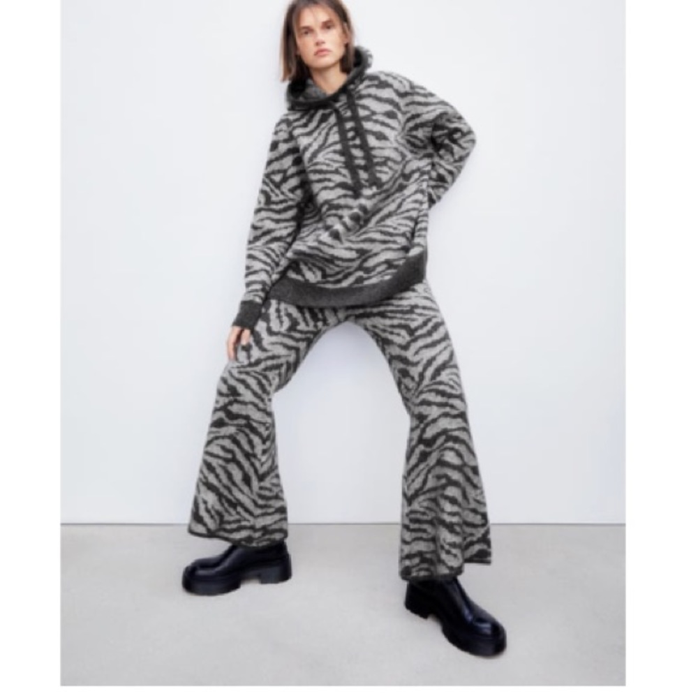 ZARA ZEBRA WOOL PANTS - GRAY MARL NWT